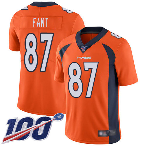Men Denver Broncos 87 Noah Fant Orange Team Color Vapor Untouchable Limited Player 100th Season Football NFL Jersey